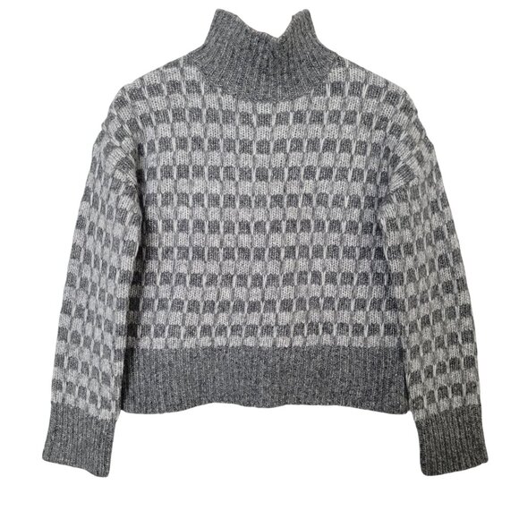 Everlane The Cloud Checkered Turtleneck Sweater XS Gary Merino Wool Alpaca NWT - Picture 1 of 8
